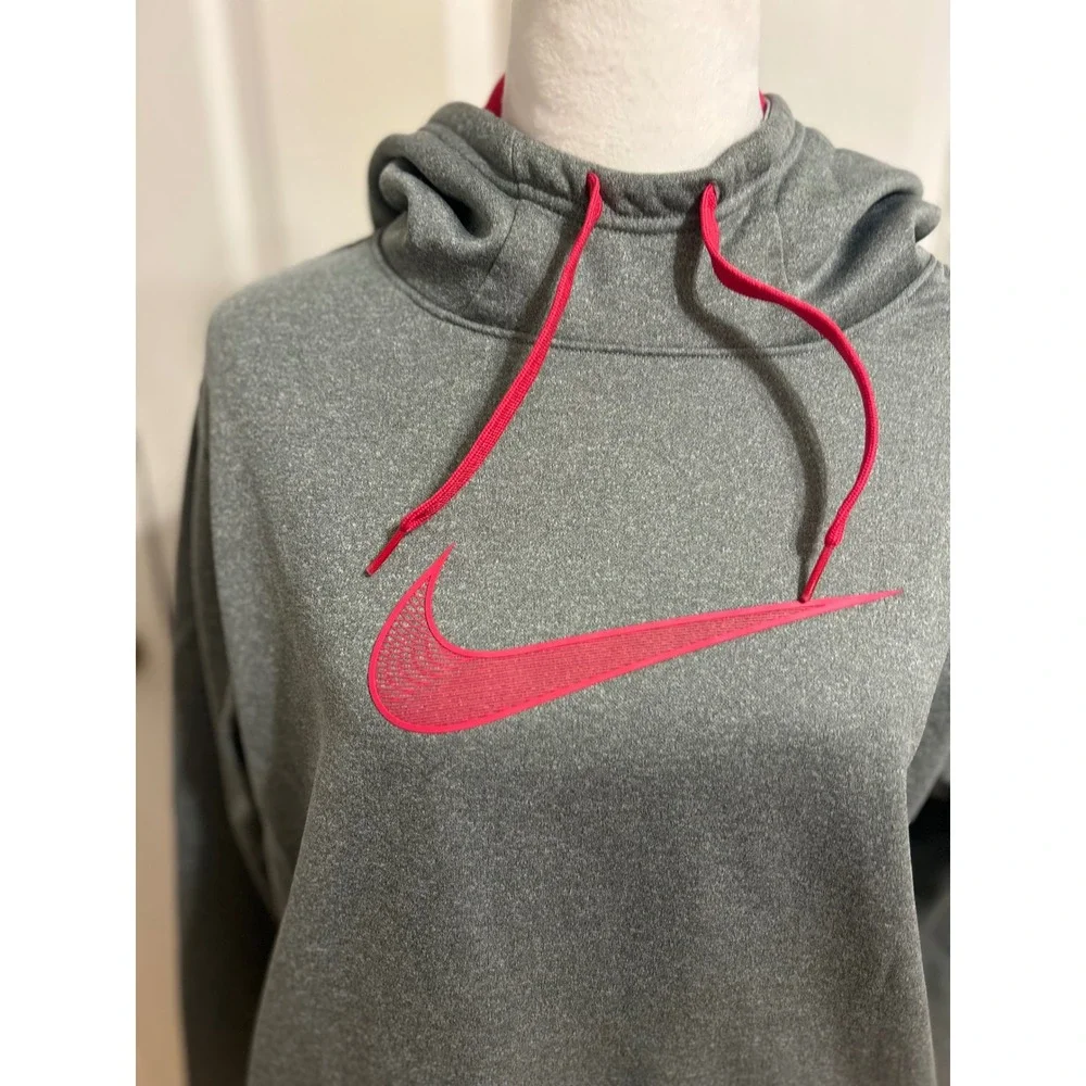 Nike Drifit ladies XL pink large swoosh gray hoodie pocket athletic‎